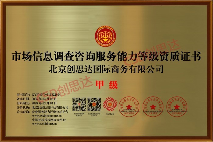 市场信息调查咨询服务能力等级资质证书